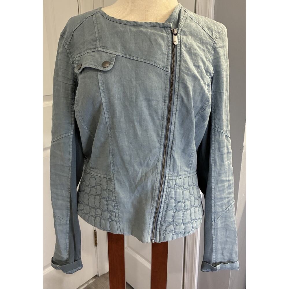 Sandwich Women’s Blue 100% Linen Moto Jacket - Size 40 (US 8/M) Quilted Detail - Picture 2 of 9